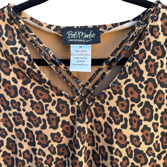 Bob Mackie Wearable Art Vintage Womens Leopard Print Sequin V Neck Knit Blouse M - Picture 6 of 9
